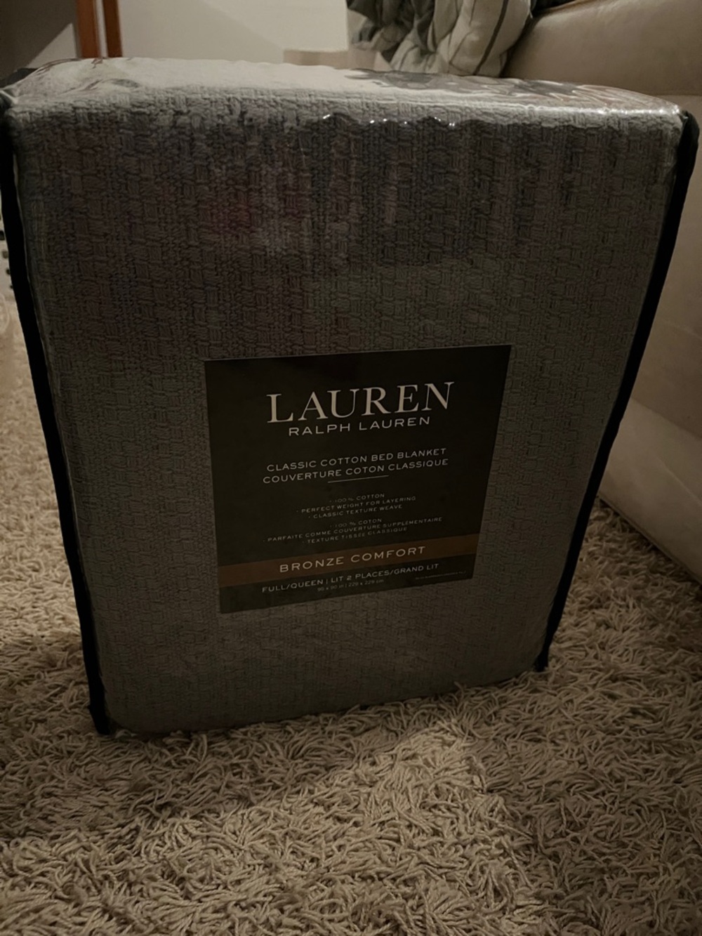 LAUREN Ralph Lauren Gray Classic Cotton Bed Blanket - Bronze Comfort